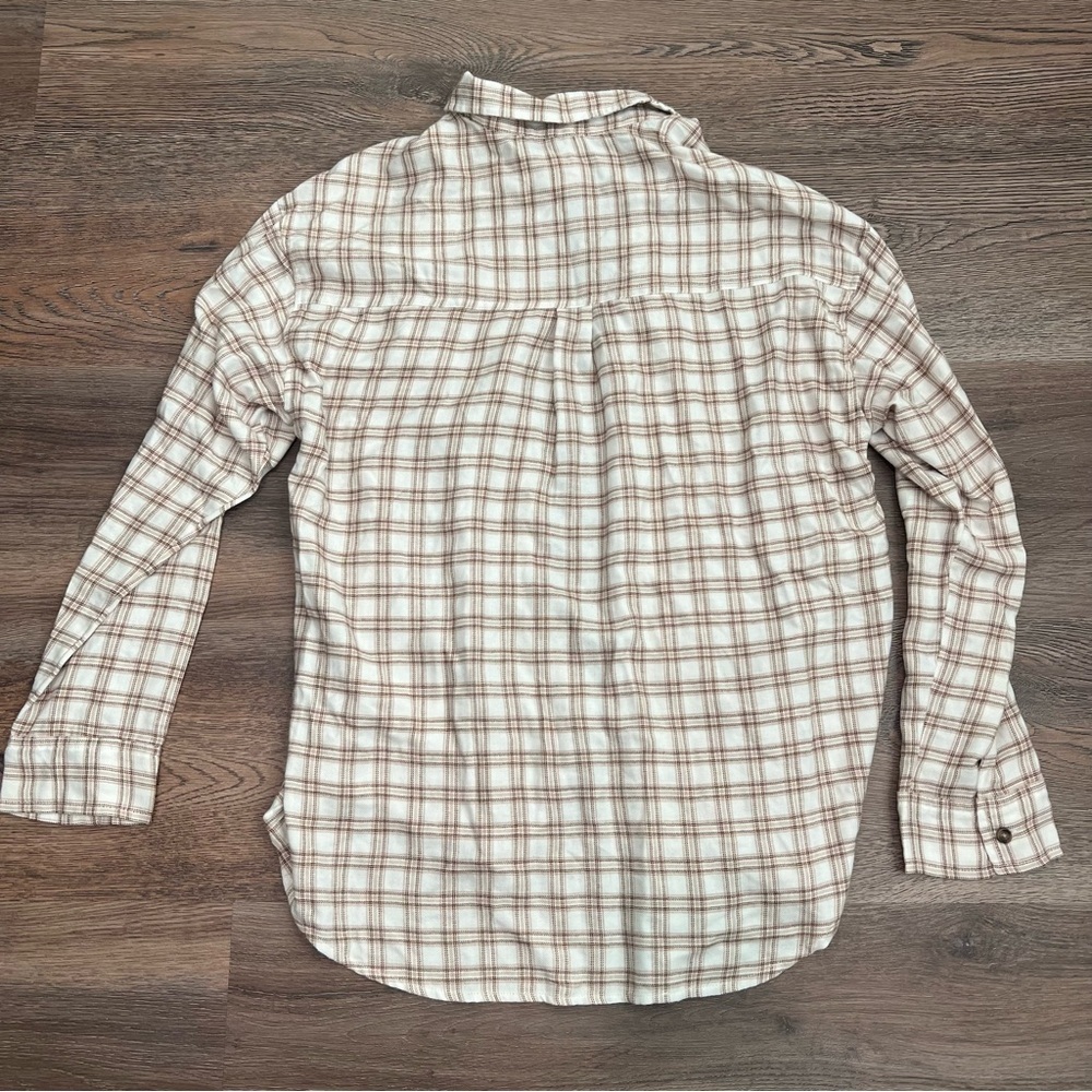 Hollister California button-down blouse in white and brown plaid Medium - Picture 3 of 6